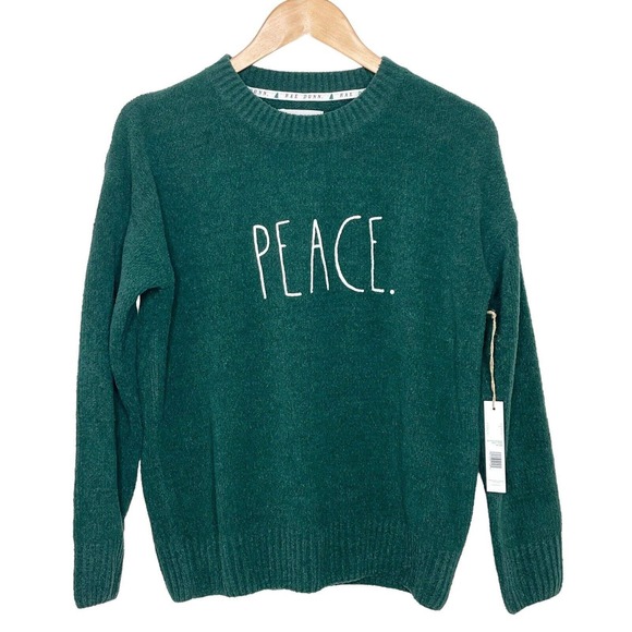 Rae Dunn Sweaters - Rae Dunn Peace Holiday Sweater Green Women’s Size M Christmas Pullover